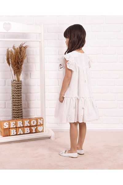 Serkon Girl's Brode Flower Embroidered Dress