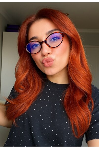 HediyeFilesi Miux Mi Leopard Ellipse Blue Light Protection Unisex Glasses with Metal Accessories Ce Certificated