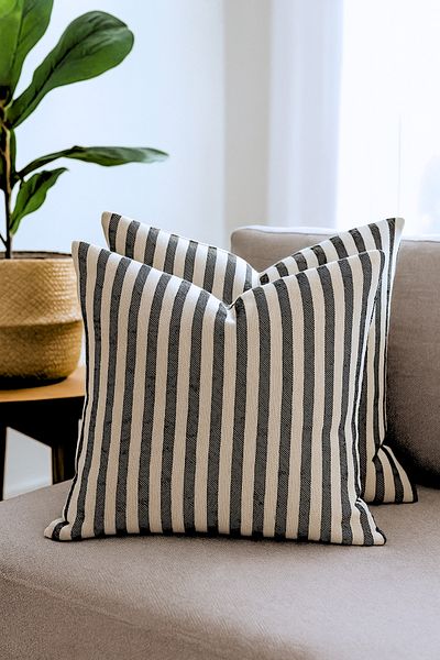 KAMİZ Striped Cotton Linen 2-Piece Throw Pillow Cover