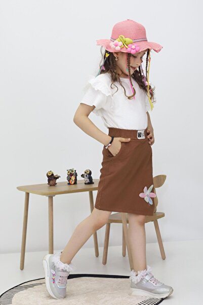 CMC Детска ленна пола с къси панталонки и тюл с цветни флорални детайли, еластична