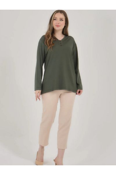Stilmony Women's Plus Size Lycra V-Neck Combed Cotton Blouse