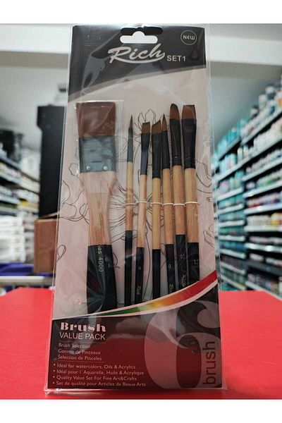 Rich Brush Set Set1 Set of 7 Multi-Purpose Synthetic Bristle Brushes with Floor Brush