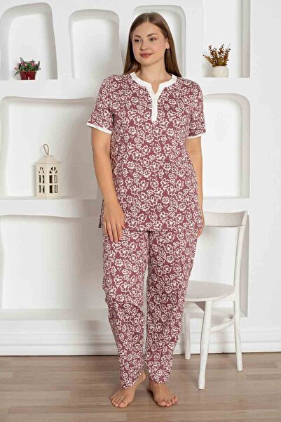 Farya Home X-Dreamy Plus Size Lycra Cotton Floral Short Sleeve Pajamas Set