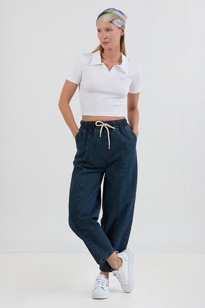 Fulla Moda Pantaloni de blugi slouchy cu talie legată