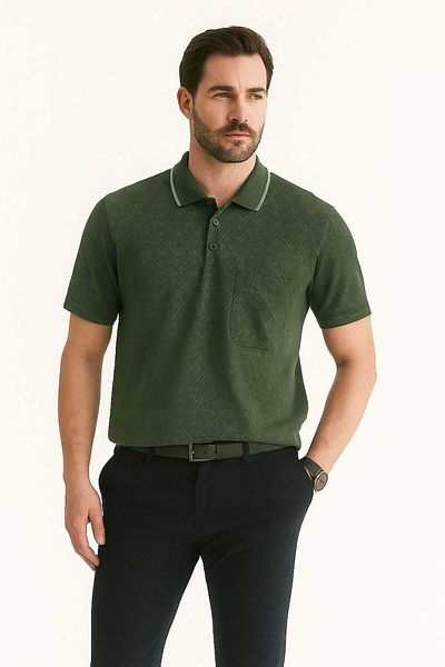 gigigiyim Baklava Patterned Polo Neck Men's T-Shirt Green