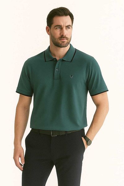 gigigiyim Solid Color Large Size Polo Neck Men's T-Shirt Green