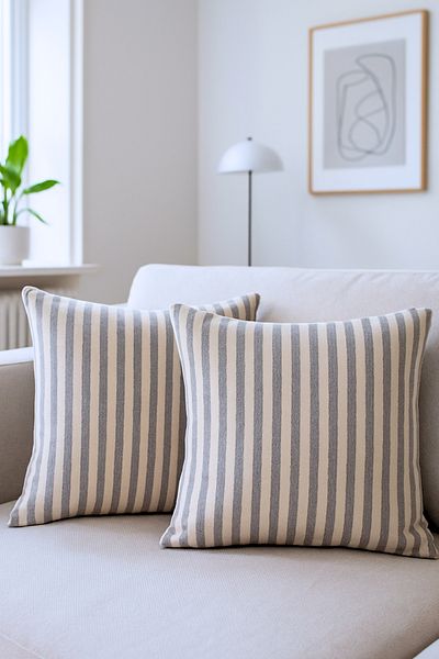 KAMİZ Striped Cotton Linen 2-Piece Throw Pillow Cover