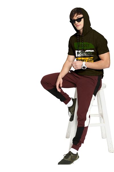 COLOR HUNT 100% Cotton Men's Trendy Half Sleeve T Shirt with Hoodie