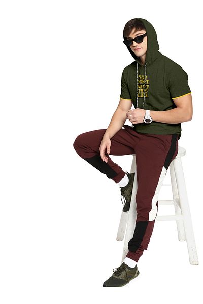 COLOR HUNT 100% Cotton Men's Trendy Half Sleeve T Shirt with Hoodie
