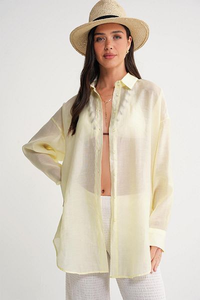 Mixray 4667 Women's Slim Oversize Modal Shirt Yellow