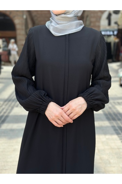 nisa ferace Fermuarlı Ayrobin Pilise Kol Tesettür Siyah Ferace 309