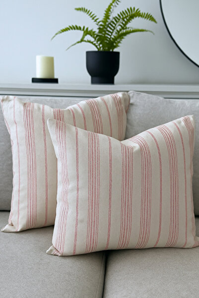KAMİZ Striped Cotton Linen 2-Piece Throw Pillow Cover