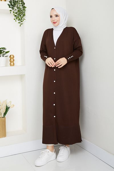 Pamuk Butik Women's Mercerized Button Detailed Full Length Knitwear Cardigan