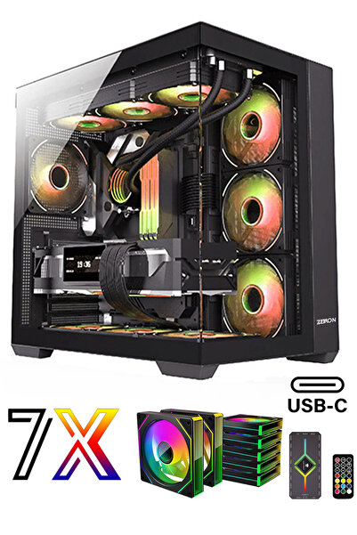Zeiron Mirage Tuş ve Kumandalı 7x120 mm Gerçek ARGB Fanlı (Psu Yok) Gaming Akvaryum Bilgisayar Kasası