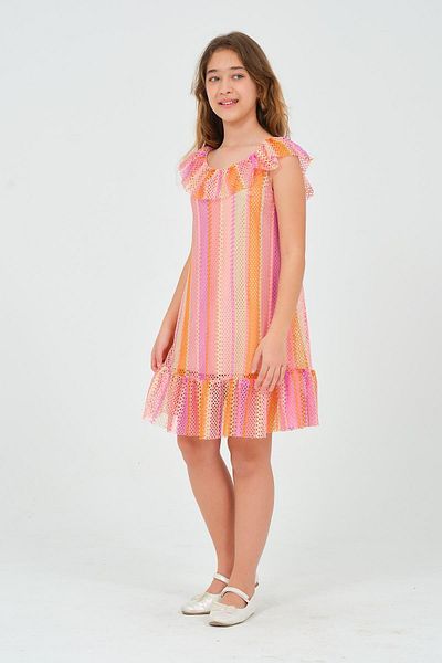 Modaviki Girl's Ruffle Shoulder Detailed Dress Pink Color Kvc1044