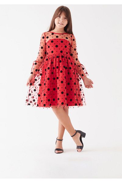 Modaviki Girl's Polka Dot Tulle Dress Red Kvc886