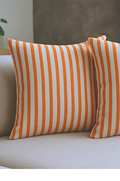 KAMİZ Striped Cotton Linen 2-Piece Throw Pillow Cover