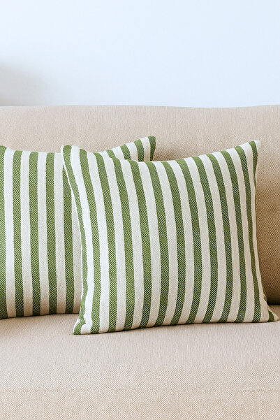 KAMİZ Striped Cotton Linen 2-Piece Throw Pillow Cover
