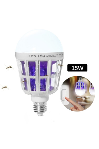 WHITE Bec LED anti-insecte cu lumină puternică de 15W, bec 2 în 1 cu lampă UV...