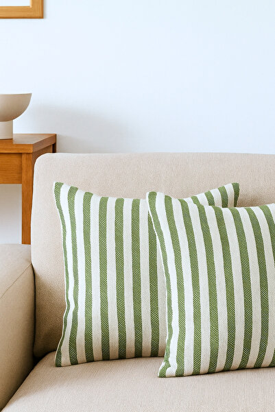 KAMİZ Striped Cotton Linen 2-Piece Throw Pillow Cover