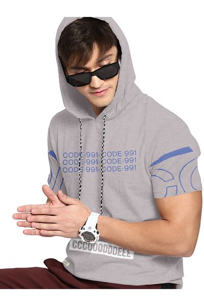COLOR HUNT 100% Cotton Men's Trendy Half Sleeve T Shirt with Hoodie