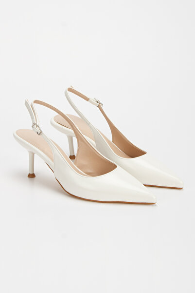 PASSAGE SHOES Women's Pointed Toe Open Back Heeled Shoes 3097 White