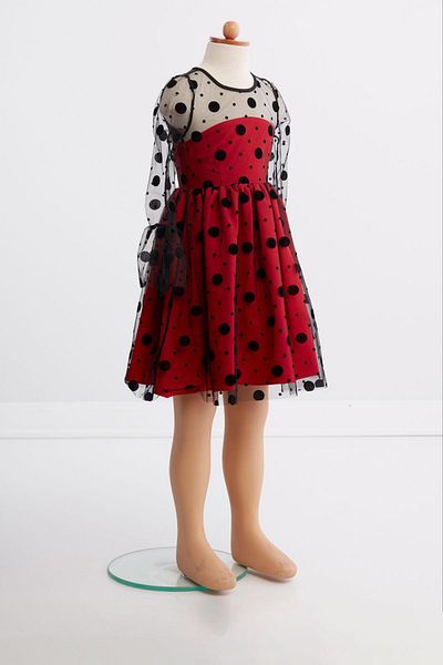 Modaviki Girls Polka Dot Tulle Dress Black-Red Kvc886