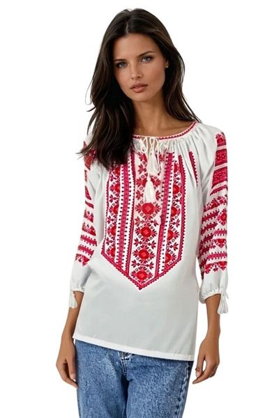 rody's forever Women's blouse type ie R25 white/burgundy red, size L