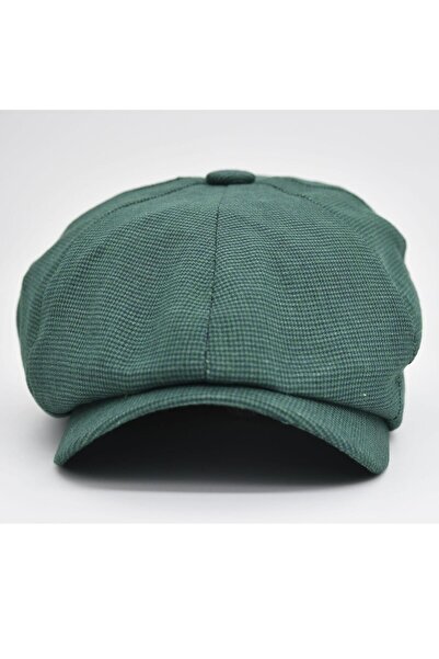 şapkadan Ingiliz Stili London Yazlık Kasket Keten Yeşil Şapka