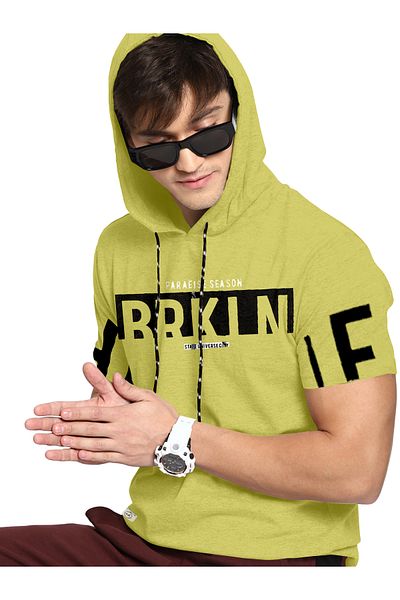 COLOR HUNT 100% Cotton Men's Trendy Half Sleeve T Shirt with Hoodie