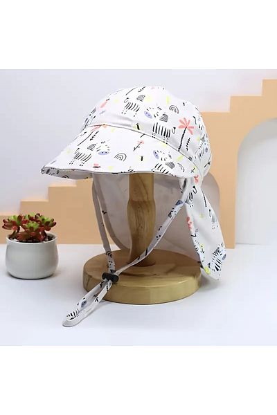 GlassySKY (3-10 Years) Cute Zebra Printed Back of the Neck Protection Hat Sun Protection Hat,Outdoor Summer Beach Vacation