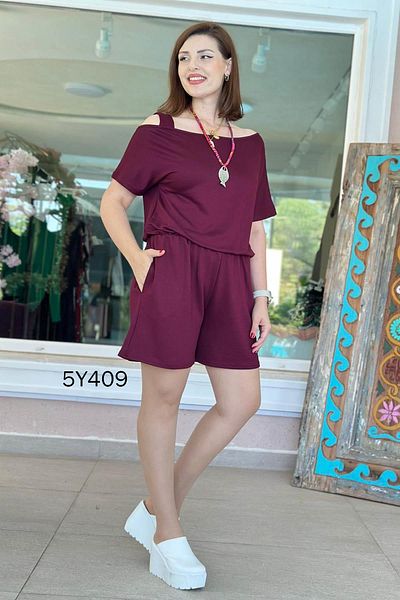 İnce Topuk Off Shoulder Crystal Fabric Jumpsuit 5Y409
