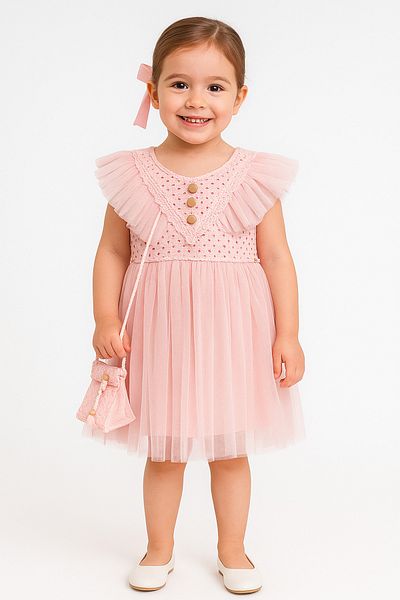DUBAİ ÇOCUK Girl's Tulle Detailed Dress with Bag