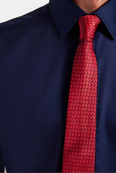 Tudors Slim Fit Navy Blue Non-Iron 100% Cotton Eco-Friendly Ecotex Certificated No Ironing Required Shirt