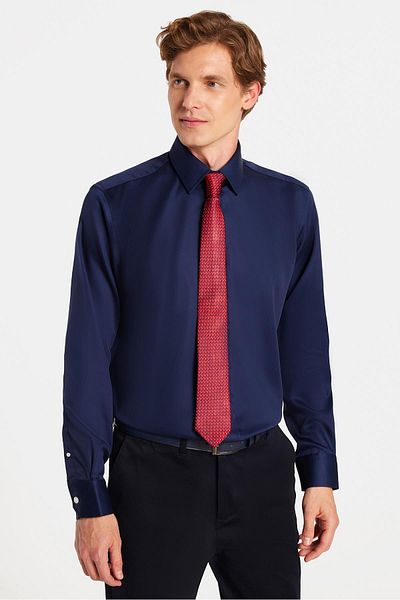 Tudors Slim Fit Navy Blue Non-Iron 100% βαμβάκι φιλικό προς το περιβάλλον Πουκάμισο χωρίς σιδέρωμα με πιστοποίηση Ecorecycle