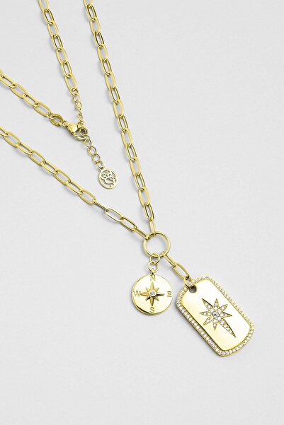 So CHIC... Kutup Yıldızı 18 Ayar Sarı Altın Kaplama 48 Cm Gümüş Charm Kolye