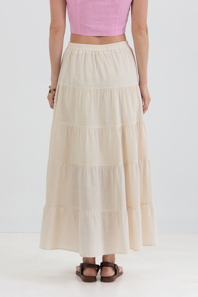 Fulla Moda Λινό φούστα με βολάν με ελαστική μέση