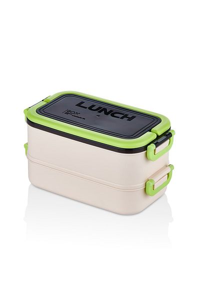 HOMEU 2-Tier Portable Food Container Lunch Box Lunch Box Storage Container Lunch Box with Fork and Spoon 1800ml