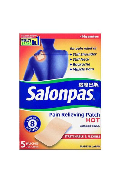 Salonpas Hot Patches for Pain Relief - 5 Patches, 7 cmX10 cm