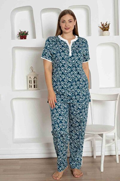 Farya Home X-Dreamy Plus Size Lycra Cotton Floral Short Sleeve Pajamas Set
