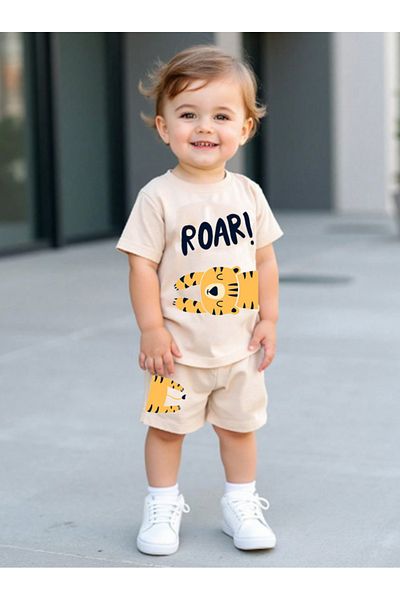 bebekpare Boy's Tshirt-Shorts Set Beige Tiger