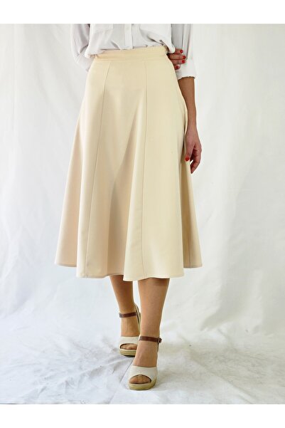 YAXİ Cream Six Piece Maxi Woven A-Line Skirt