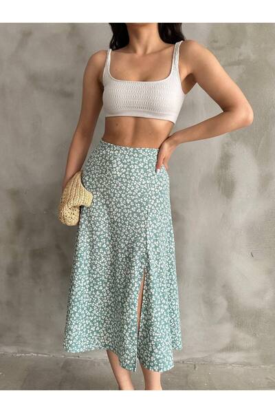 NOLYA MODA Yırtmaç Detaylı Midi Etek