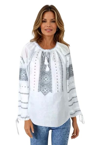 rody's forever DEC traditional women's blouse, white/gray, size M