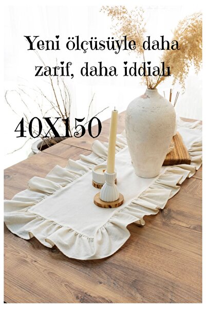 abidehanım Rufle I Saf Doku Natürel Sade & Şık Fırfır Detaylı Runner 40X150 Cm