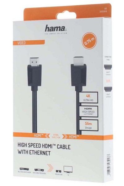 Hama Hama 205004 Cable, HDMI - HDMI, 4k, Ethernet, 0.75 m (Black)