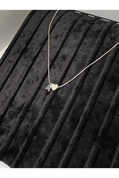 Gulsah's Store Çelik silver minimal kalpli harfli kolye