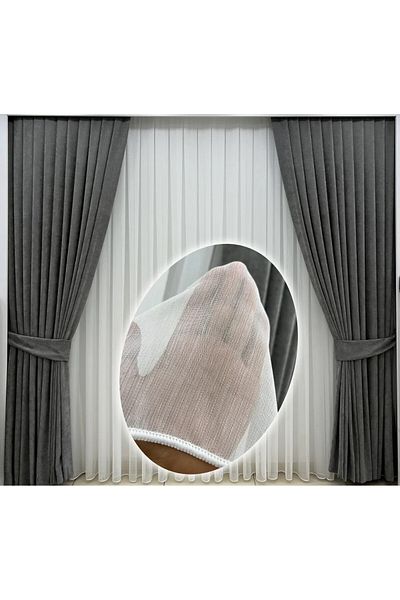 ervin Silvery Bamboo Tulle Curtain Ecru Ironing No Wrinkle 1/2 Sparse Pleat