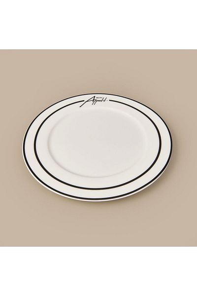 MATMEL Kitchen Elegant Curves Porcelain Serving Plate - Black / White - 25 cm