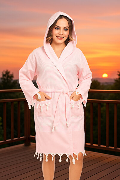 Lio20 Model unisex Hürrem Tassel Baie-Piscina-Mare-Plaja Bumbac Peshtamal Halat de baie-Roz deschis